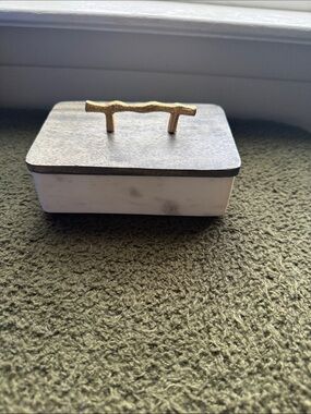 Marble Decorative Trinket Box with Gold Twig Handle